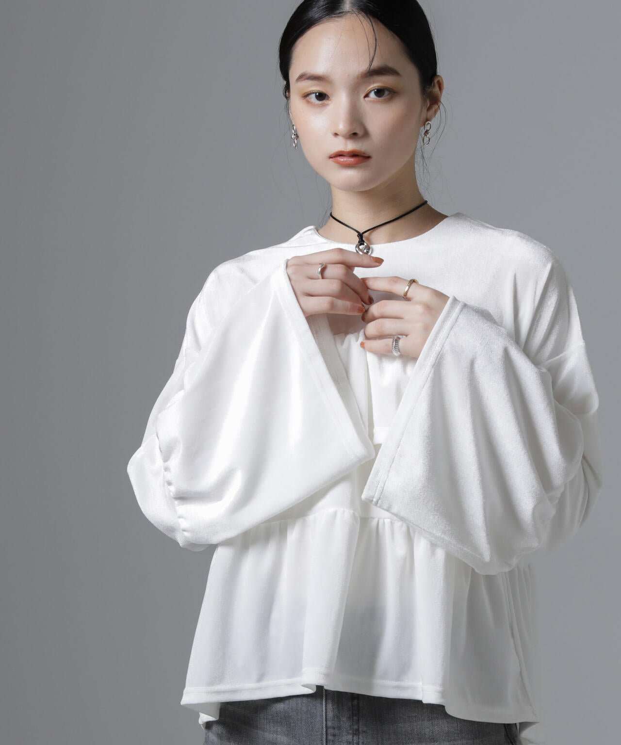 ベロア フリル カット ブラウス