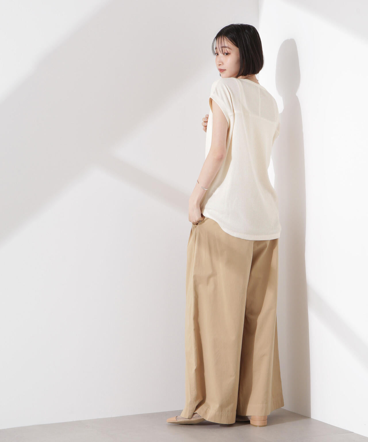 ワッフル ヘンリー ノースリーブ トップス