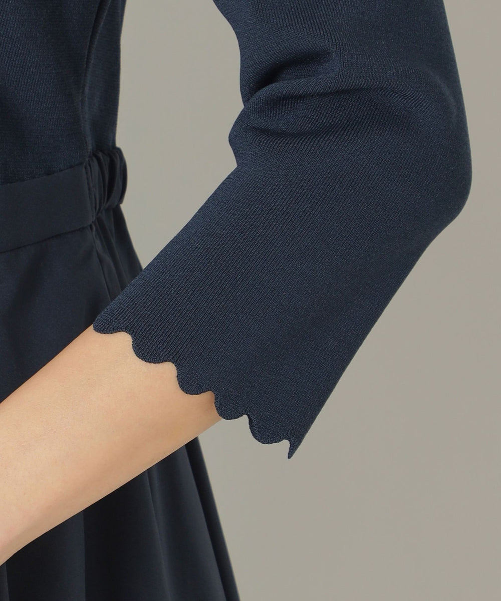 ニットタフタコンビスカラップ ワンピース(ワンピース)｜TO BE CHIC