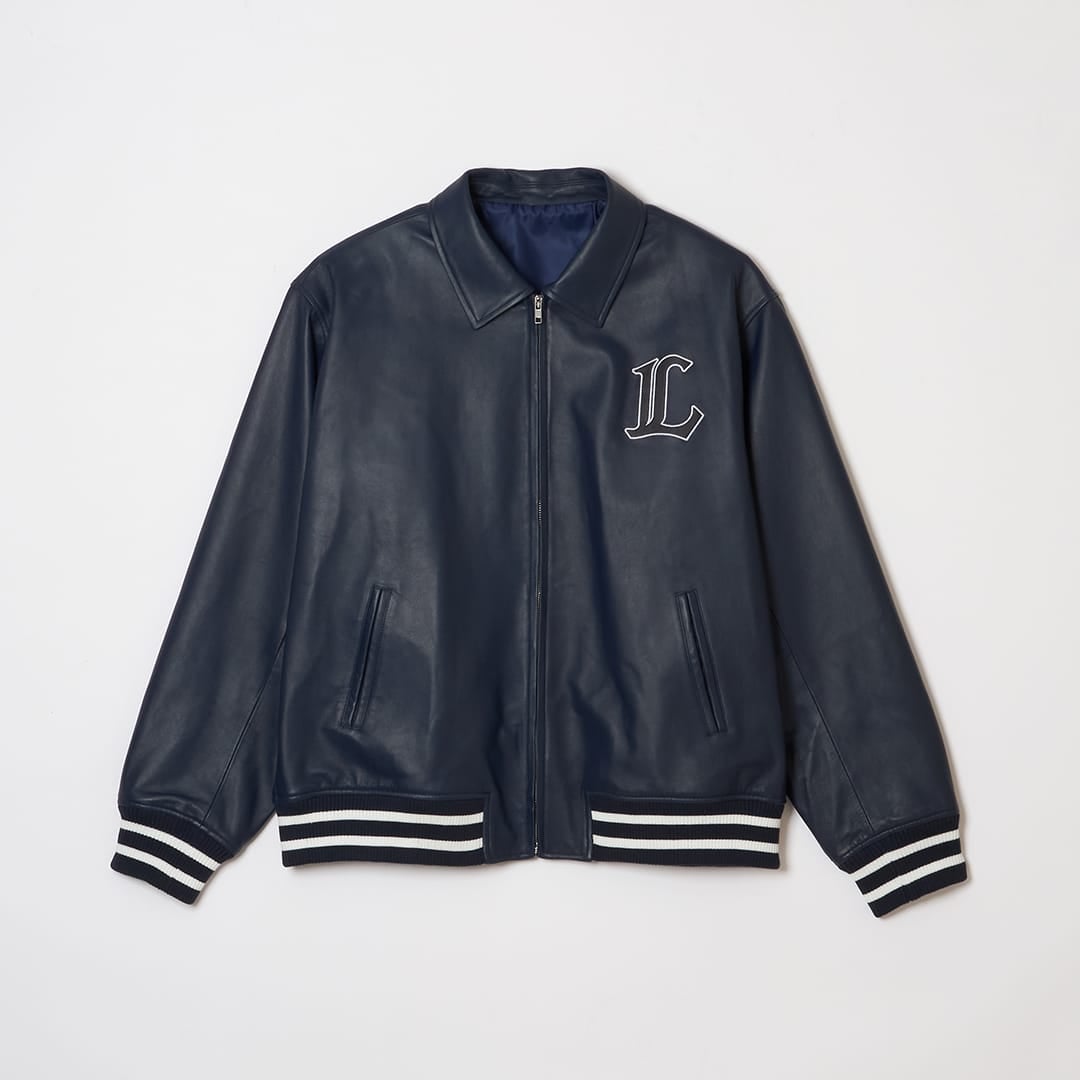 デトロイトライオンズ バックロゴ 袖革 スタジャン リブライン Lサイズ