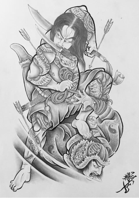 下絵 【水滸伝 浪裡白跳 張順 水門前死闘】 | 神戸三宮のタトゥー
