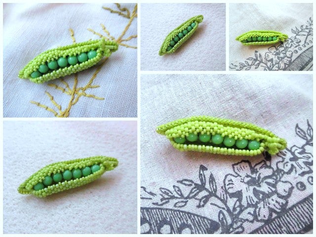 えんどう豆のビーズ刺繍ブローチ | iskoboのkamonでCome on!