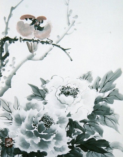 牡丹に雀 (日本画 / 水墨画) 島田 晧紀 | 楽描庵のブログ
