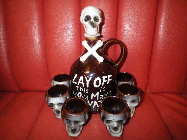 50'S☆スカル☆デカンタ☆セット☆ビンテージ☆ポイズンボトル☆髑髏