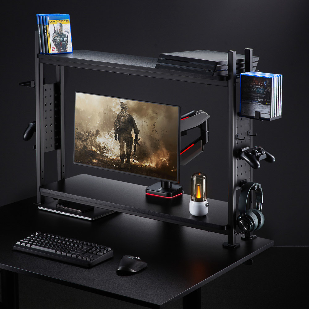 デスクが狭いかも…。それなら有孔ボード付き後付けデスクラックで収納