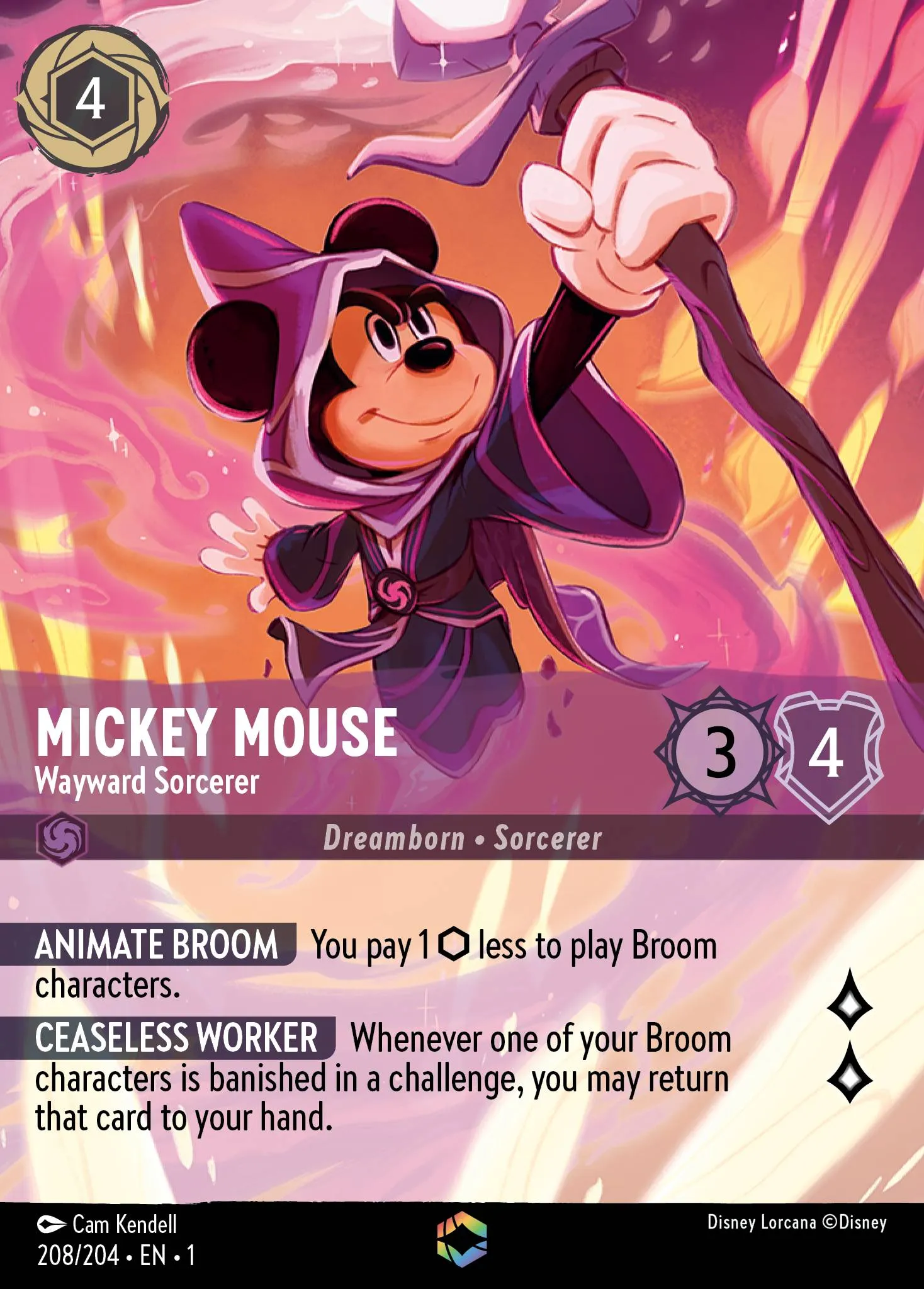 001-208 Mickey Mouse - Wayward Sorcerer Lorcana Card | Disney Lorcana