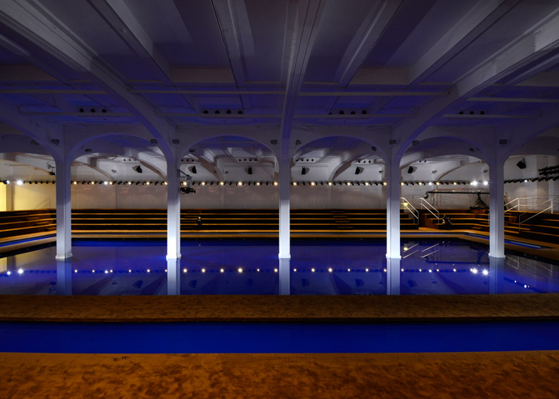 Rem Koolhaas floats Prada SS15 catwalk on blue pool