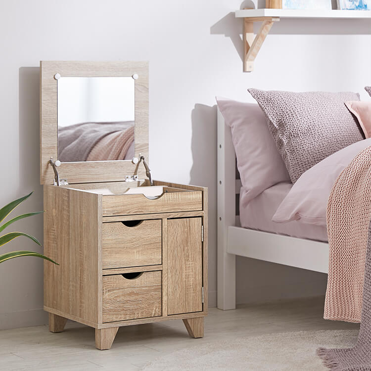 ロウヤ 収納付きドレッサー オーク色 ドレッサー デスク 収納付 [幅110