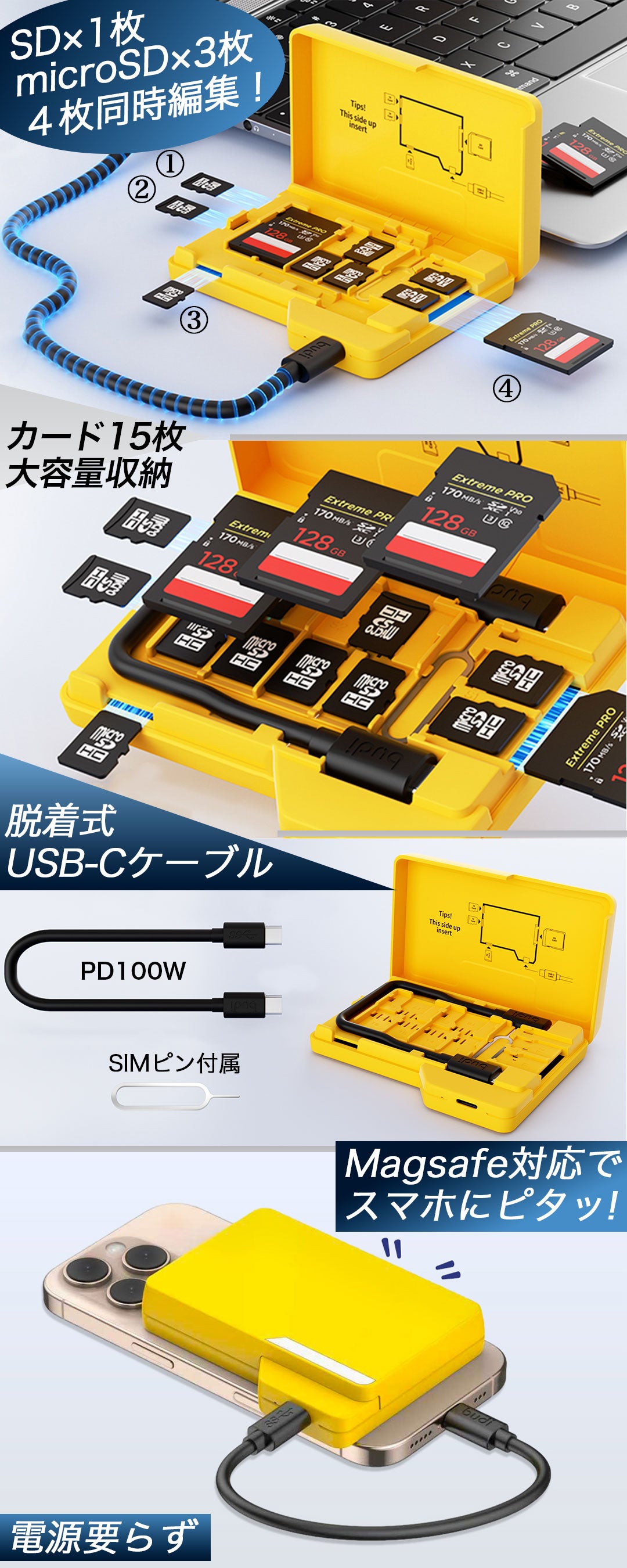 データカード4枚同時操作！15枚大量収納！爆速USBケーブル搭載のカード