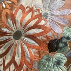 アンティーク名古屋帯 刺繍の大輪花模様 大正ロマン 正絹 上質 No.2-27