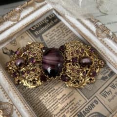 W.GERMANY西ドイツ製ヴィンテージブローチ リボン型 アメジスト 紫