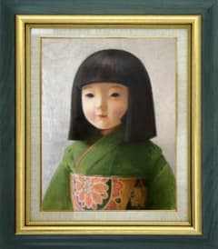 ❤️新作 油絵菅家令子絵画インテリア額(青緑＋金色枠)F6-010626市松