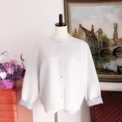 美品 HERMÈSエルメス カシミヤ ショート ノーカラー コート ブルー