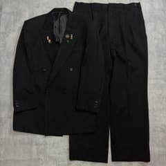 極美品 ダブルブレスト セットアップスーツ 黒 毛 アジャスター タック