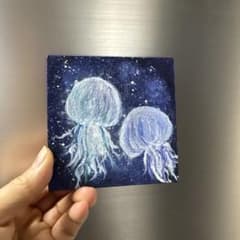 漂う2匹のクラゲ 原画 ミニキャンバス 10×10cm 深海アート 星海 - メルカリ