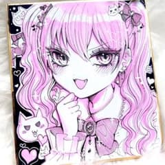 オリジナル手描きイラスト 色紙 アナログ 女の子 - メルカリ