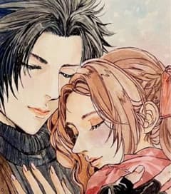 手描きイラスト 同人 水彩 コピック ミニ色紙 ザックス エアリス