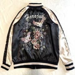 シックスティエイト スカジャン 花柄 鶴 刺繍 ブラック ピンク系