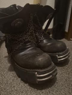 NEW ROCK エンジニアブーツ チェーン 厚底 レザー 黒 - メルカリ