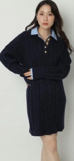 アプワイザーリッシェケーブルシャツレイヤードミニニットワンピース