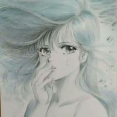 手描きイラスト ファンアート アナログ 原画 鮎川まどか 水彩画 色紙