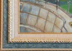 送料込】F30号 大型 油彩額縁 アクリル板 風景画付 空色と銀系 107cm