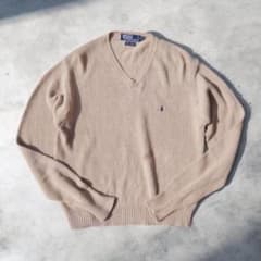 希少 90s Polo Ralph Lauren コットンリネン Vネックニット - メルカリ