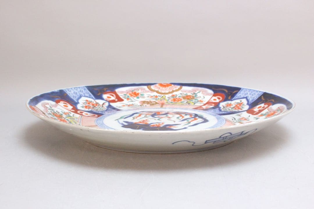 No4436 古伊万里 染錦大皿2点 赤絵 金襴手 鳳凰 花鳥 古美術 送料無料