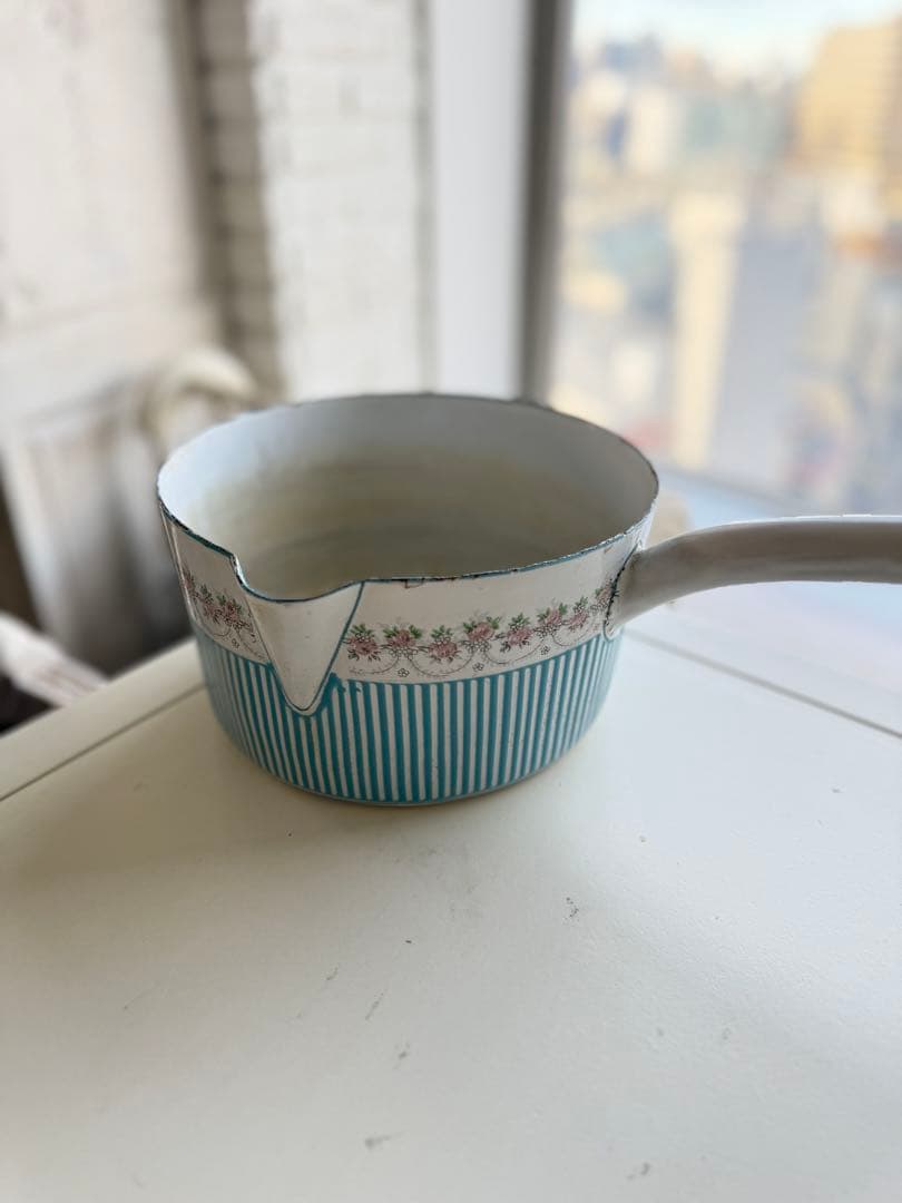 フランスアンティークBB社ローズガーランドホーロー片手鍋 フランスアンティーク BB社 ホーロー片手鍋5点セット