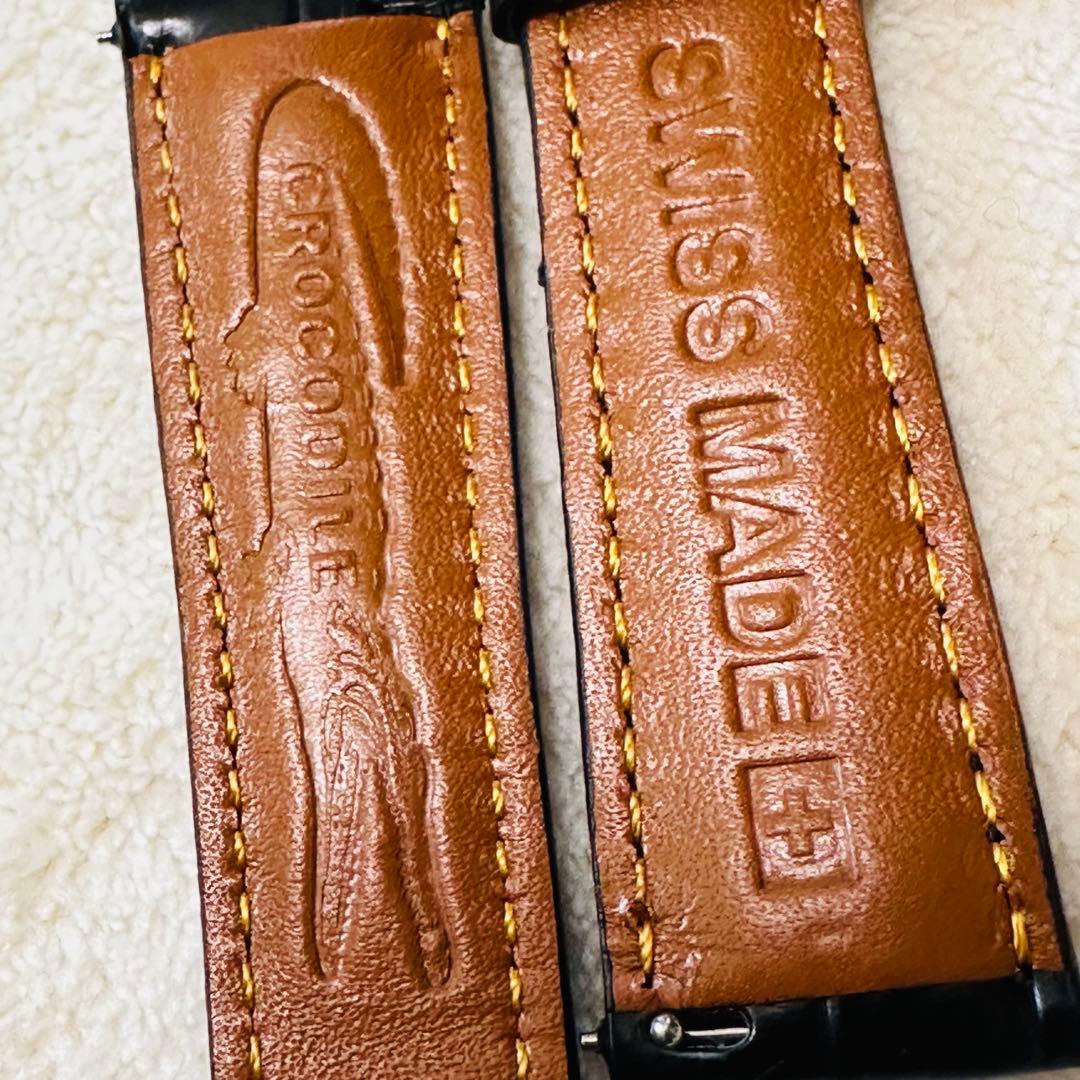 2034#19mm-16mmブラック☆本物クロコダイルレザーベルト☆スイス製