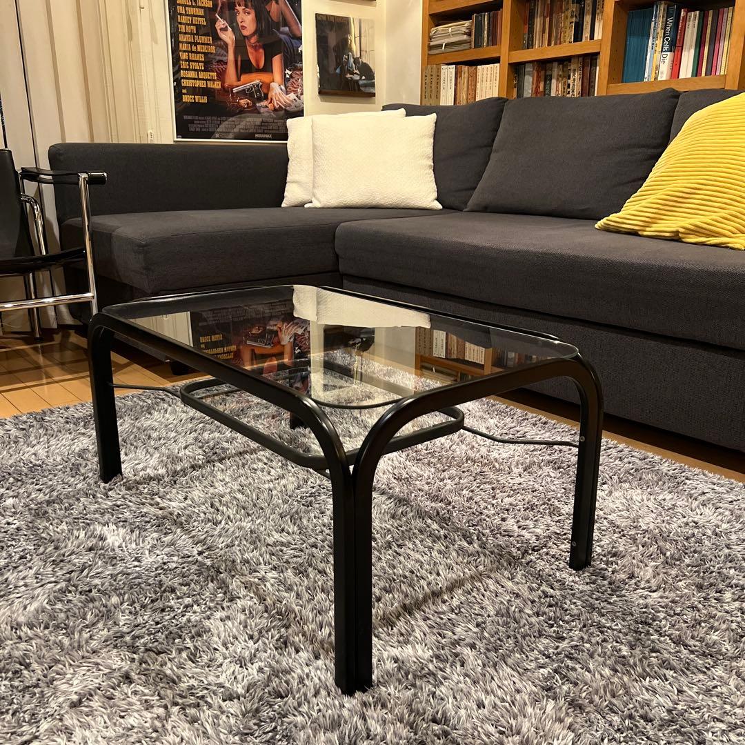 ミッドセンチュリー アイアンフレーム センターテーブル ガラス