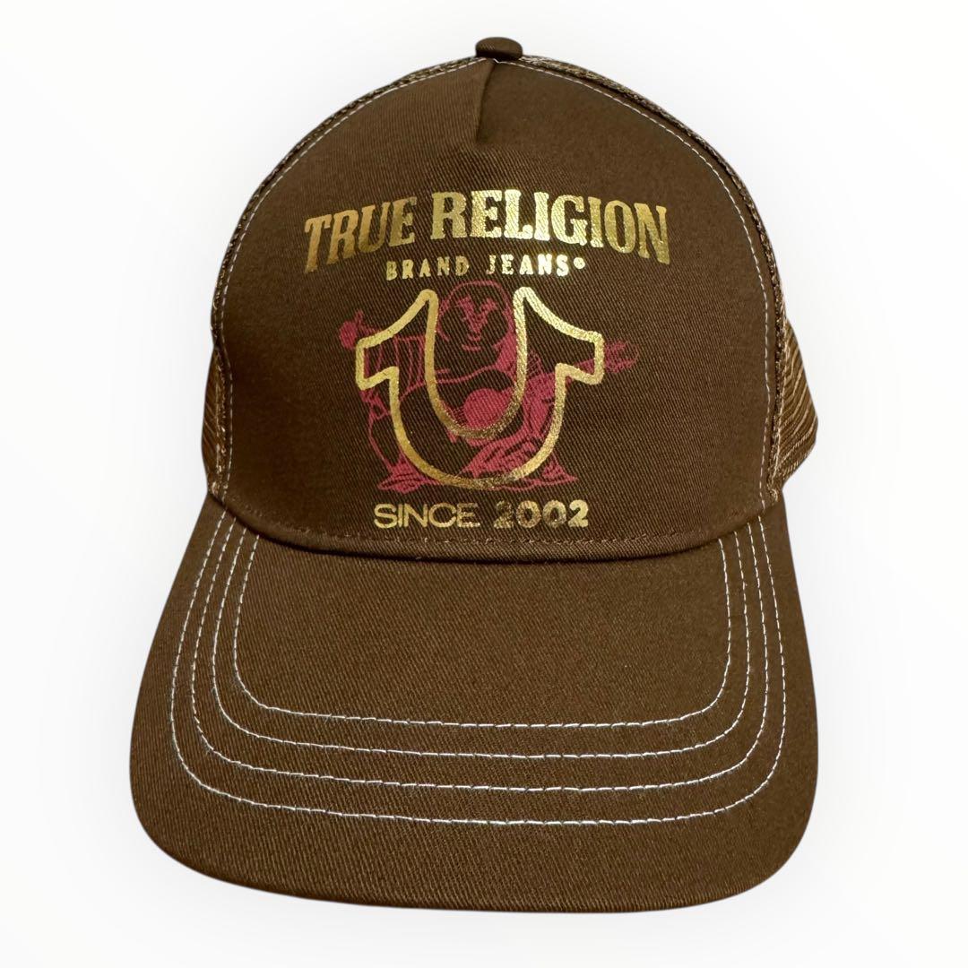 TRUE RELIGION ブラウンメッシュキャップ Buddha ギターロゴ - メルカリ