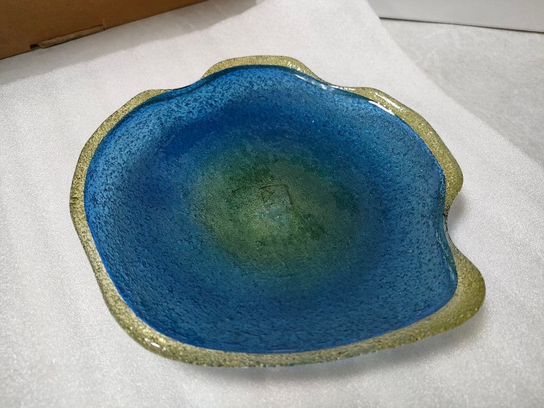 琉球ガラス 稲嶺盛吉 名工 泡 ブルー色 皿 - メルカリ