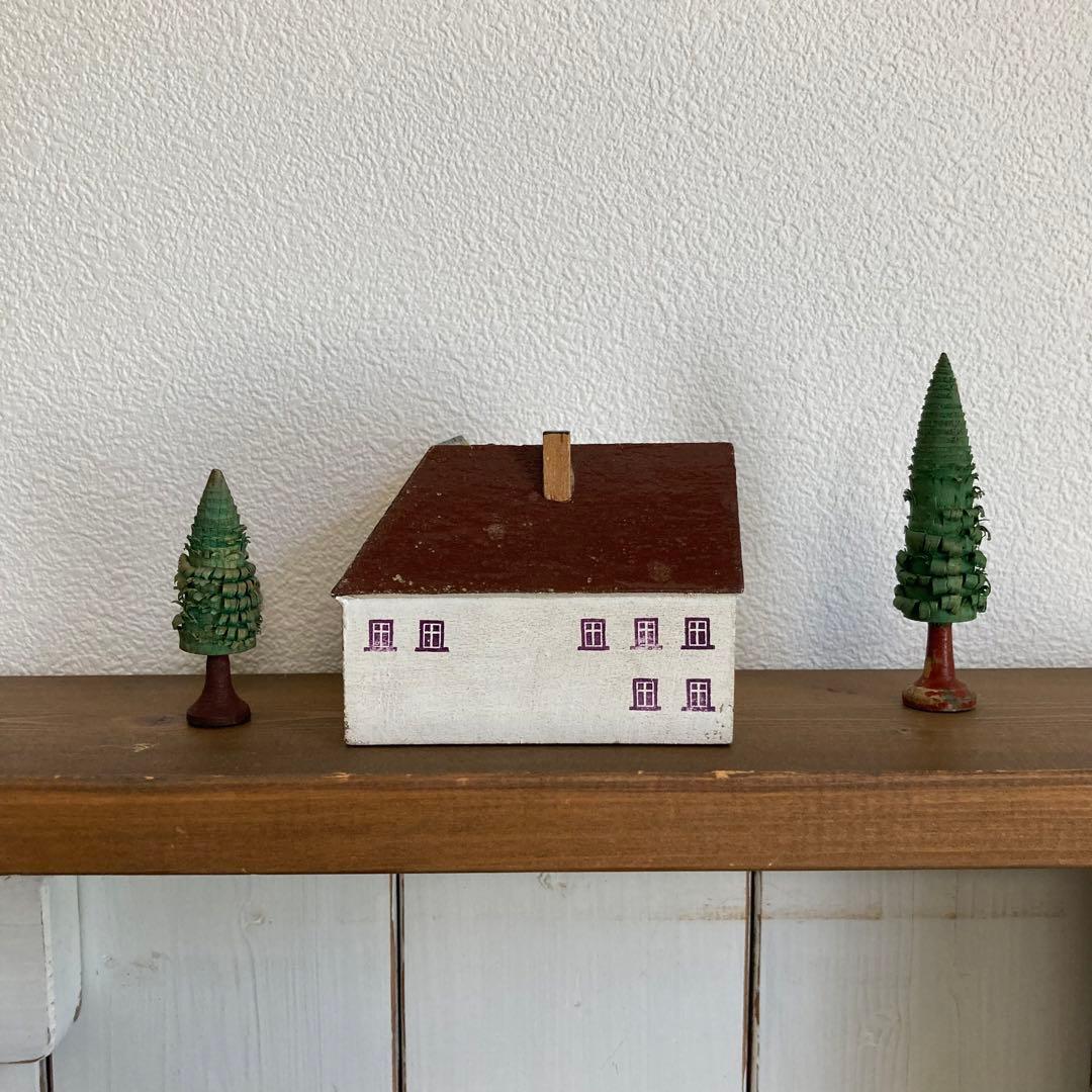 WF23ドイツアンティークザイフェン木製 ひつじ×2 羊飼い 柵 建物5点