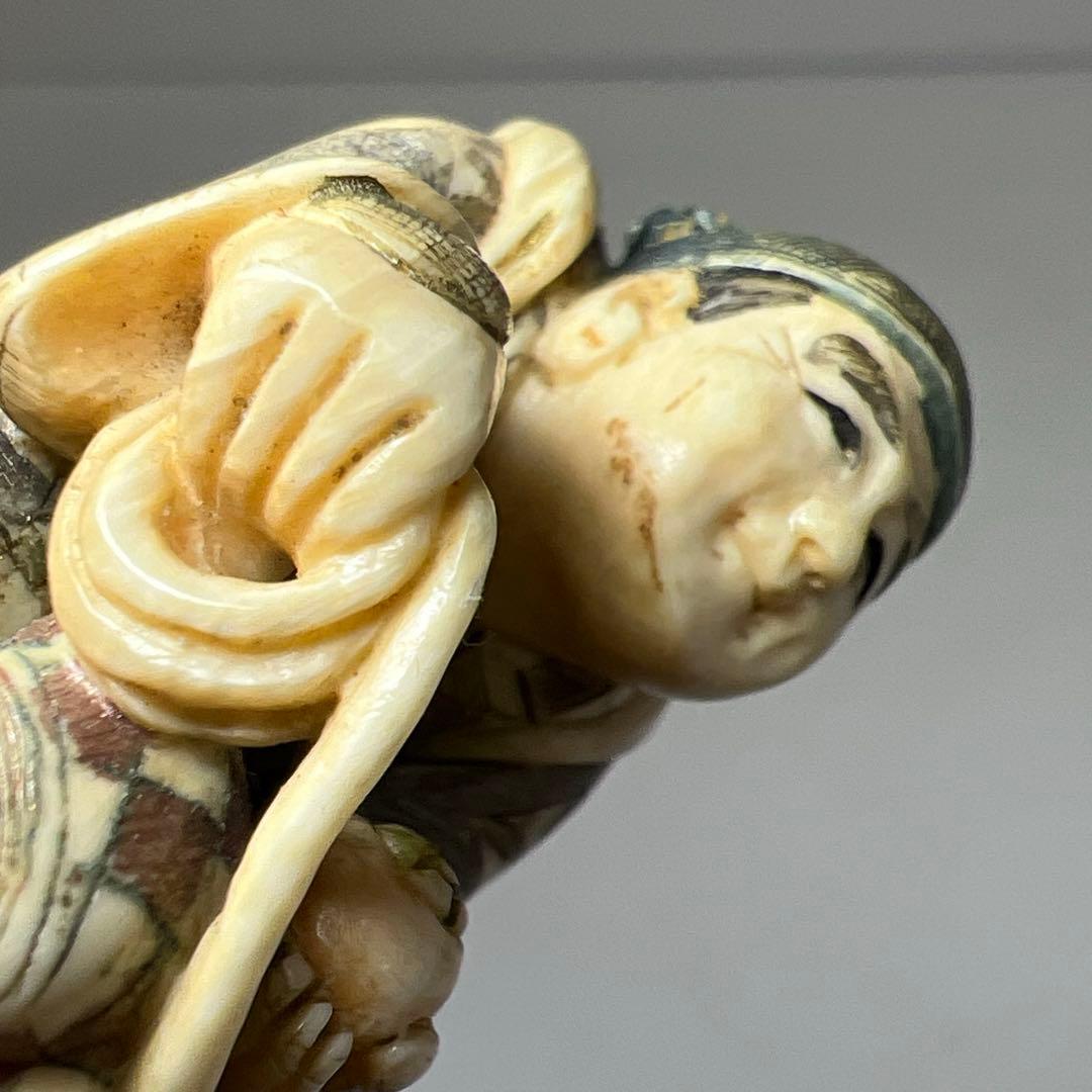 極上 人物に猿 根付34g 東里8-0108☆2F