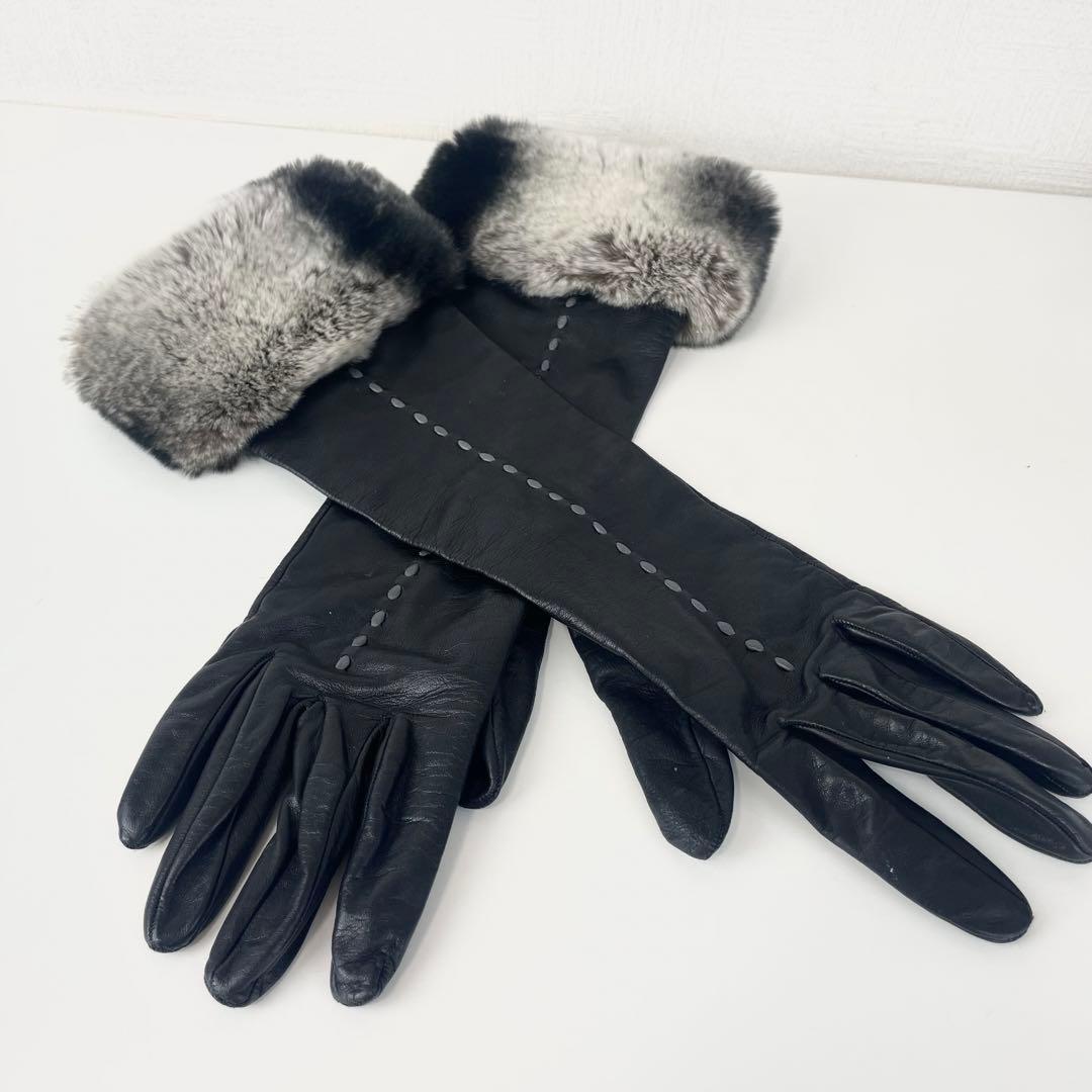 Sermoneta gloves リアルレザー ファー 手袋 ロング ブラック - メルカリ