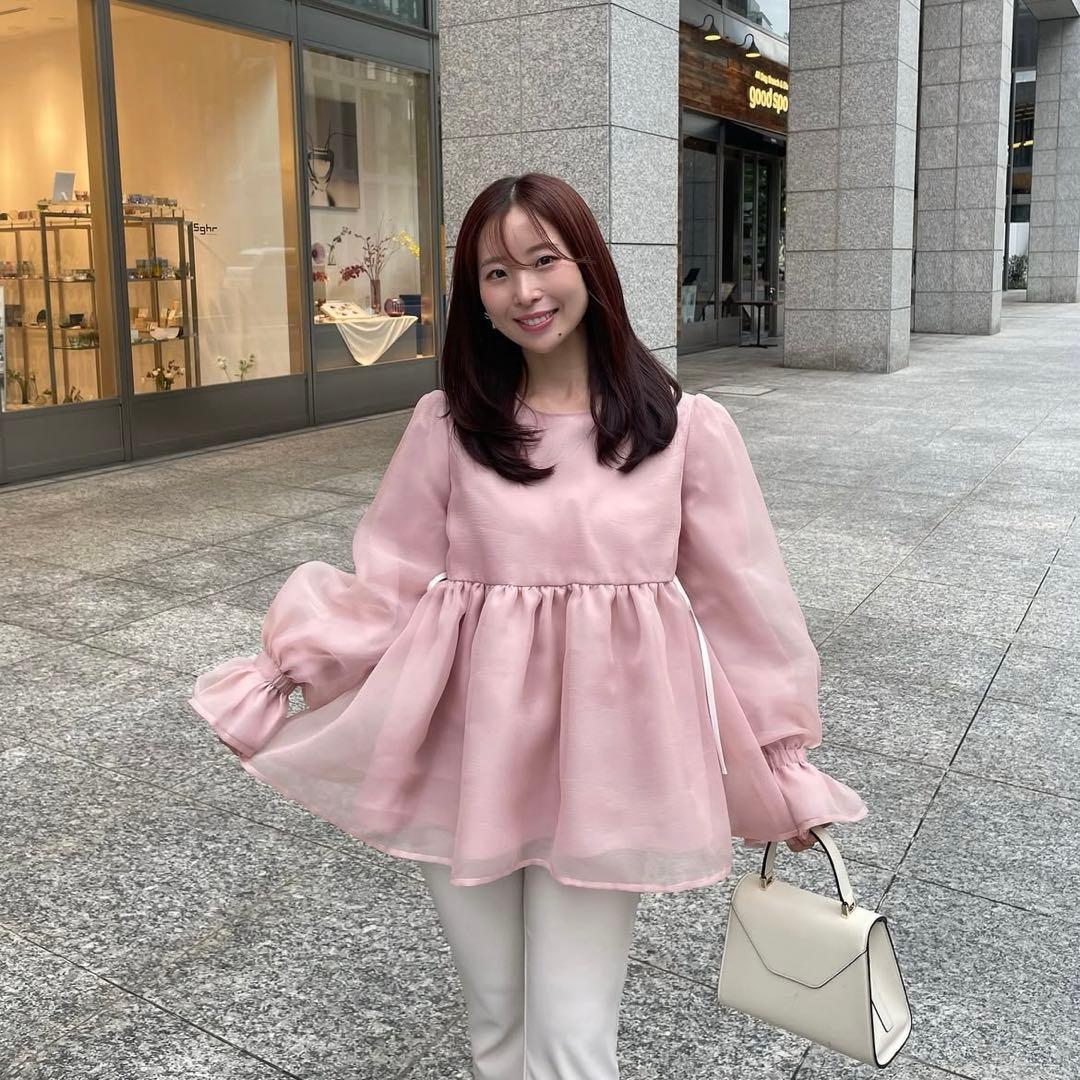 Fit more クリンクルシアーオーガンジーボリュームスリーブトップス