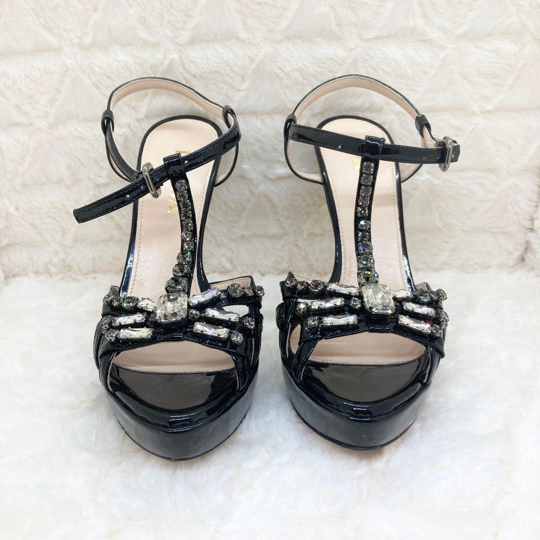 美品♡】プラダ 22 パンプス エナメル ブラック ビジュー 箱 保存袋