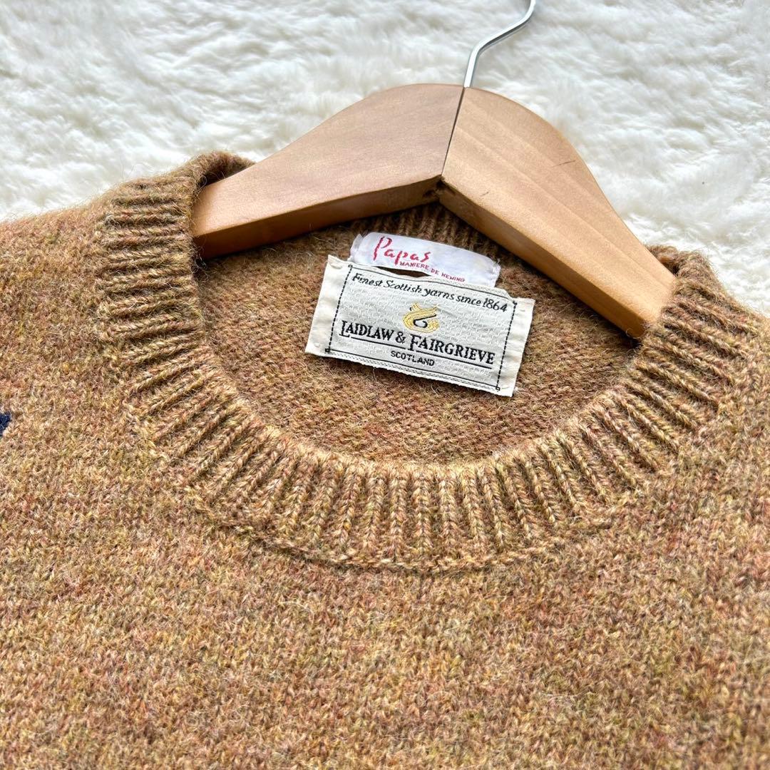 美品】PAPAS パパス 国旗 長袖 ウール ニット セーター ビックロゴ