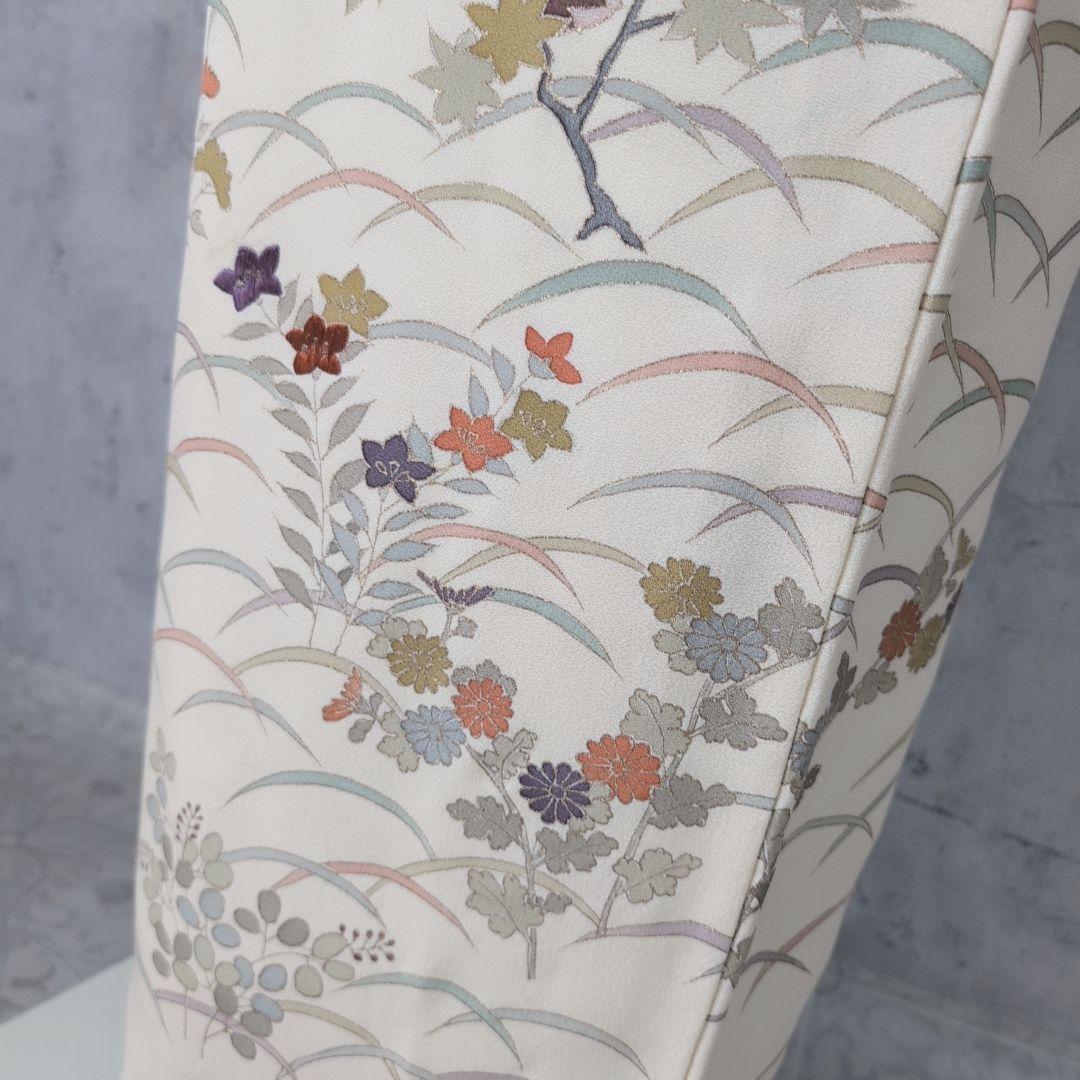 訪問着 フルセット 着物 正絹 花 刺繍 金彩加工 しつけ糸 祝い事 O9