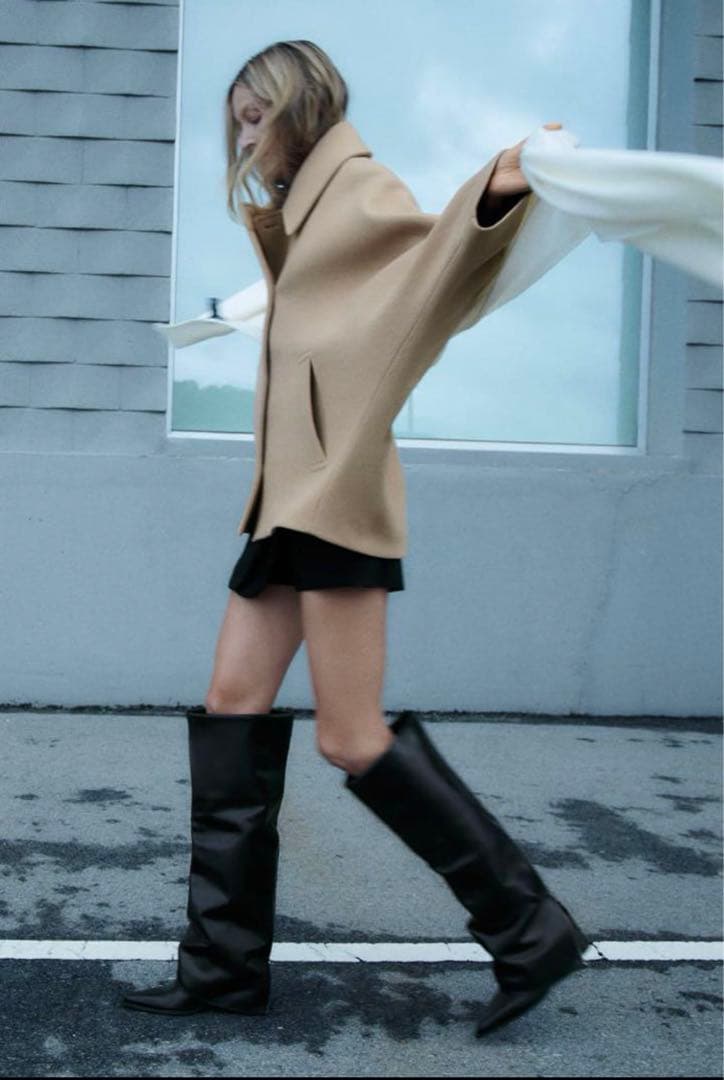 ZARA オーバーサイズ ショートウールブレンドコート - メルカリ