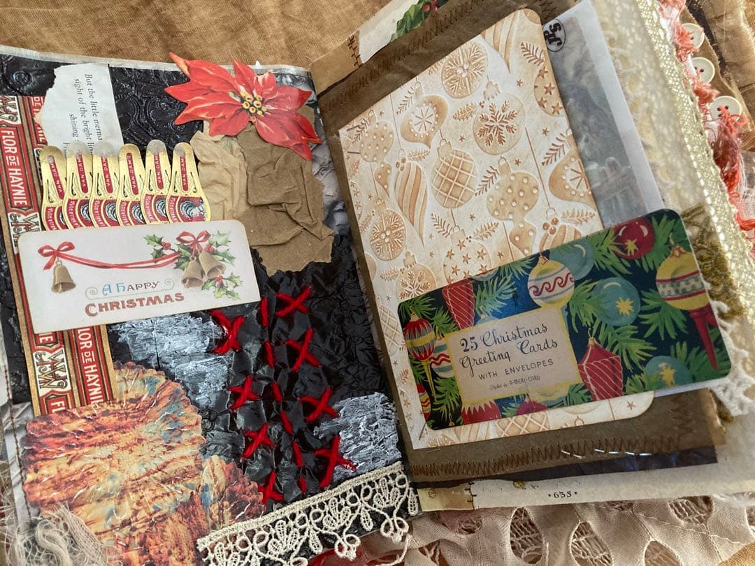 Xmasセット ジャンクジャーナル ティムホルツ エンボスペーパー インド刺繍