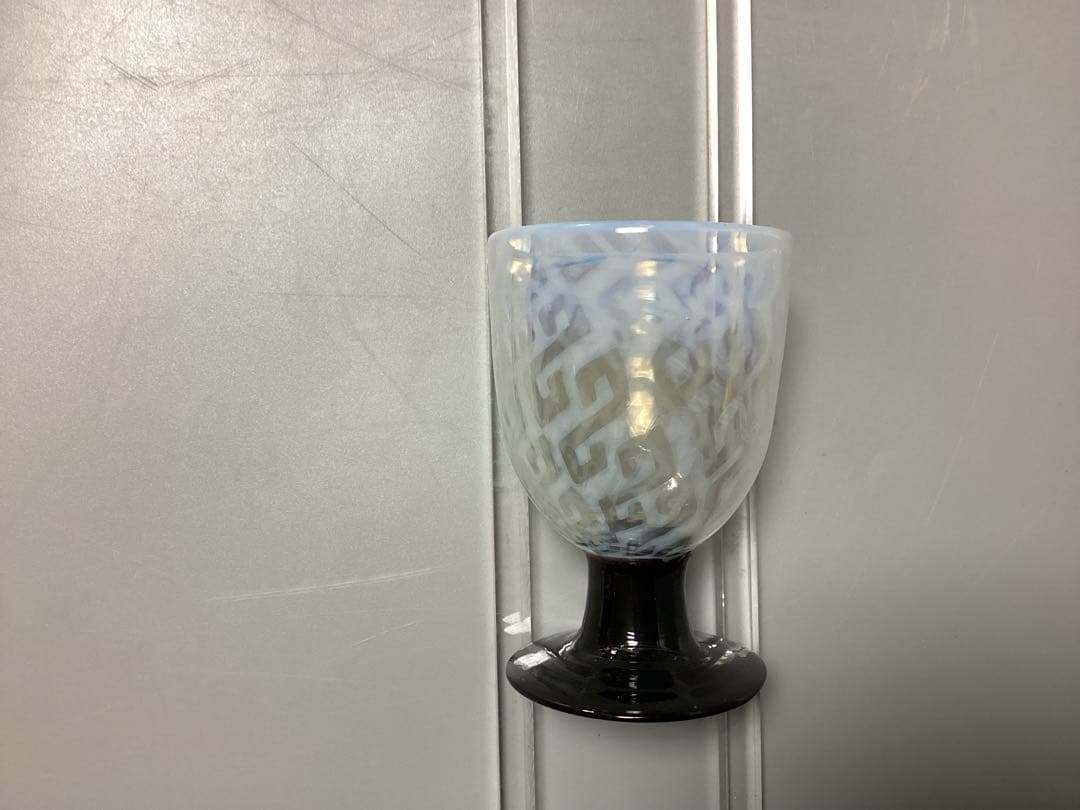 すみれ　雷文　黒脚　なつめ形　氷コップ　(検) 和ガラス　ウランガラス