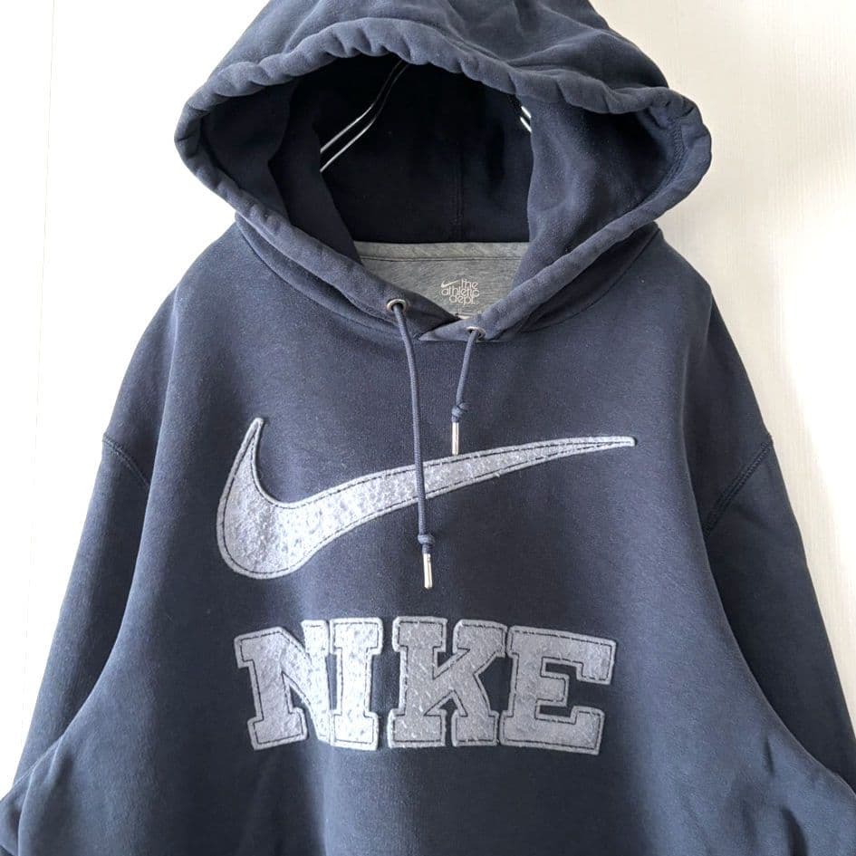 90sナイキ NIKE 刺繍 スウェット パーカー L ネイビー 紺色 古着