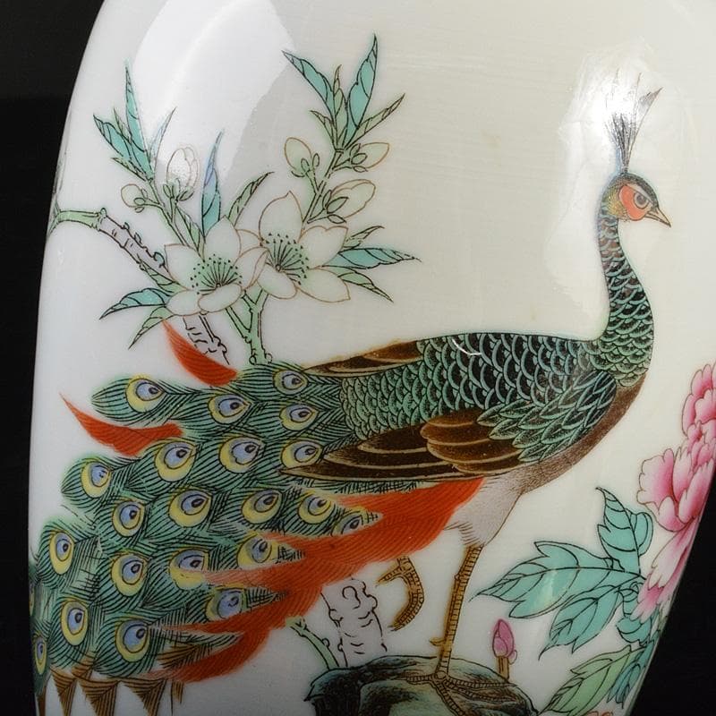 中国 景徳鎮製 粉彩 漢詩孔雀牡丹文瓶 C 6620 - メルカリ