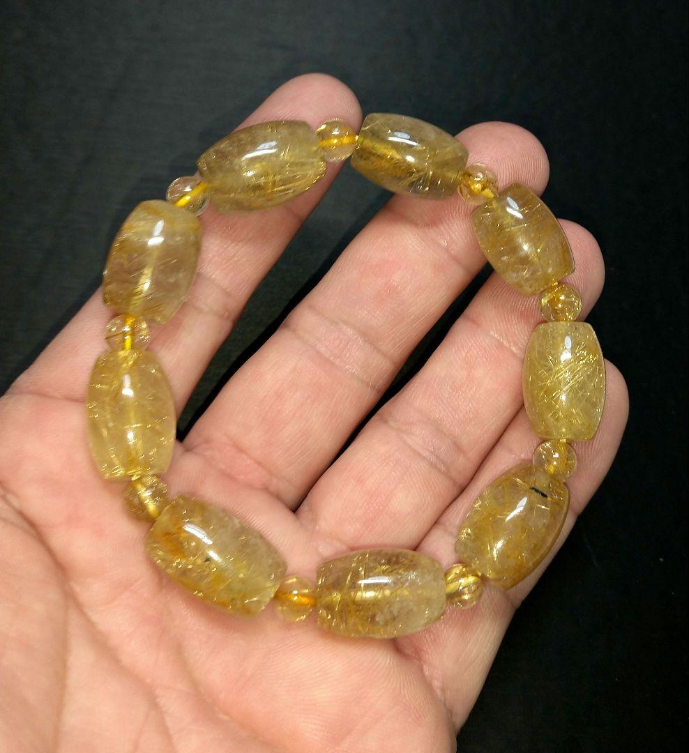 専用【お手頃品質】ゴールドルチルクォーツ《樽型》ブレスレット　珍品　希少