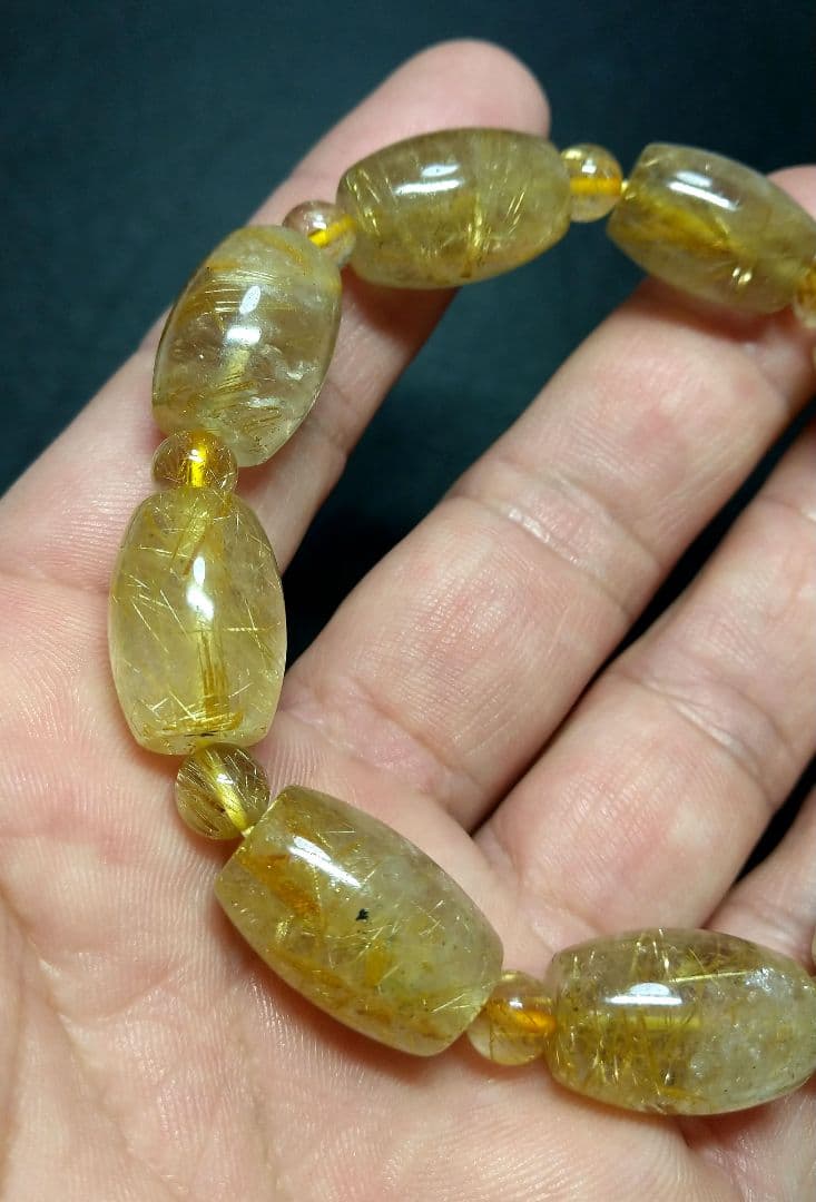 専用【お手頃品質】ゴールドルチルクォーツ《樽型》ブレスレット　珍品　希少