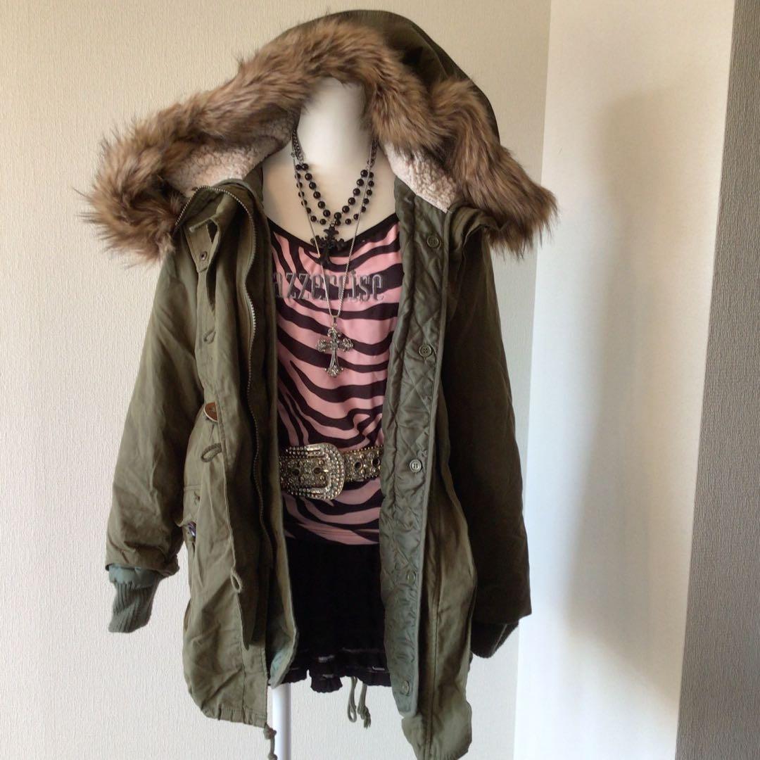 y2k エコファーフード付モッズコート グランジフェアリー 森ガール