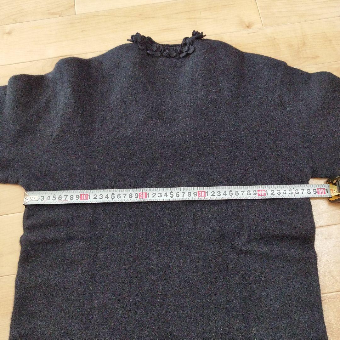 115】45R フロート縮絨 フリル ウール ニット セーター お花 長袖