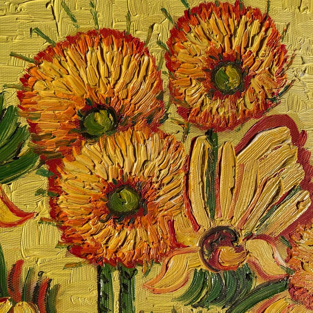 手書き油絵 ゴッホ ひまわり インテリア 絵画 油彩画 - メルカリ